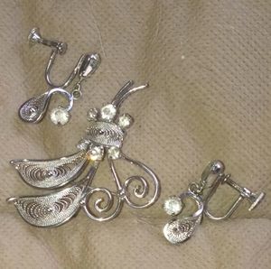AM LEE STERLING, rhinestone, vintage brooch & earrings
